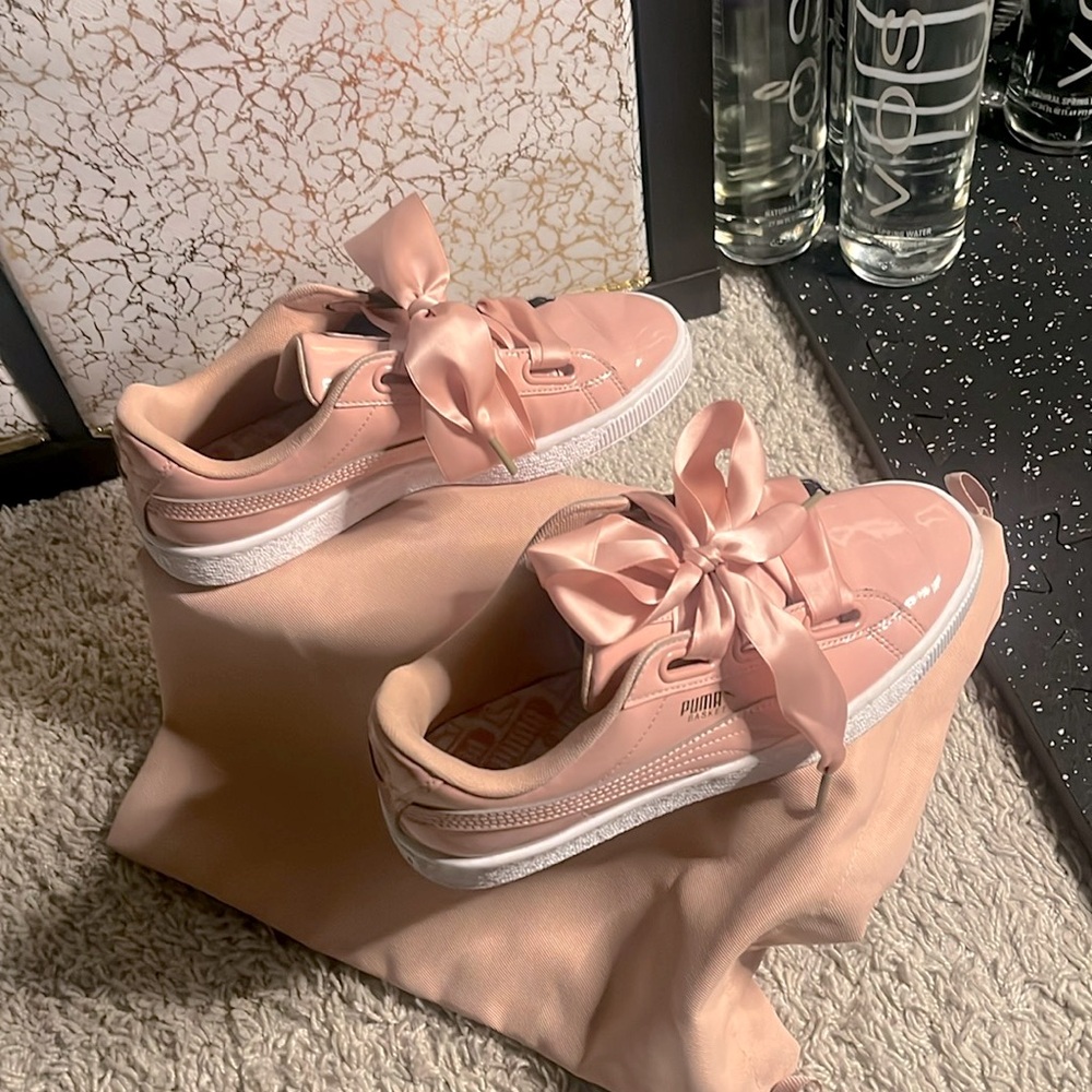 Puma Basket Pink Patent Leather Dress Bow Satin 🎀 Tie Up Sneaker